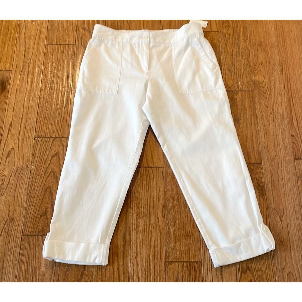 Talbots NWT white linen blend pull on crop pant 8p